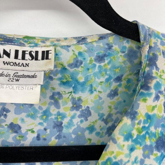 Joan Leslie Skirt Set 22W Blue White Button Down Blouse Floral Vintage - Picture 6 of 16